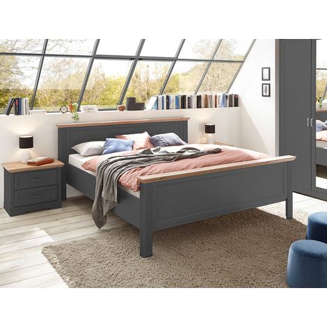 Schlafzimmer Set 3-teilig Bett 180x200cm Graphit mit Eiche JÜLICH-77 (1/5)