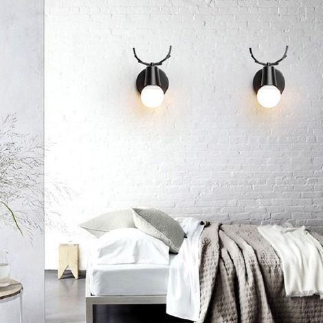 Lote de 2 apliques de pared de diseño contemporáneo con portalámparas E27, luminarios en forma de ciervo, lámparas de pared de iluminación negra (1/5)