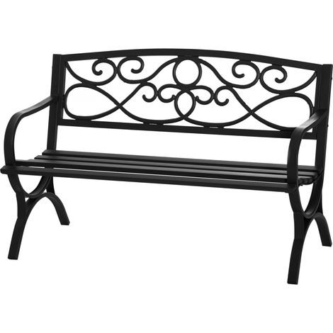 Gartenbank im Vintage-Stil, 2-Sitzer – mit Rückenlehne und Armlehnen – Belastbarkeit: 240 kg – Gusseisen und Stahl – 128 x 58,5 x 85 cm – Für Terrasse, Balkon und Patio