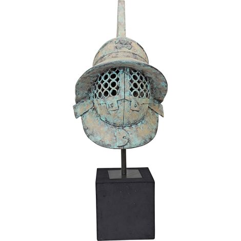 Design Toscano Ancient Helmet Statua Elmo Gladiatore Antico Romano di Pompei, Metallo, Verde, 37x29x73.5 cm