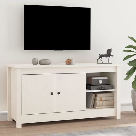 Meuble TV - Armoire de TV Banc TV pour Salon Blanc 103x36,5x52 cm Bois de pin massif -FR47310 (1/5)