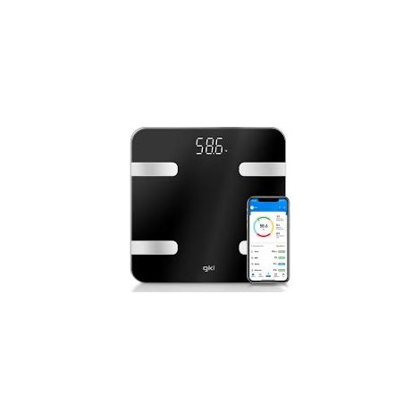 Grunkel GKL FITBLUE300 WHITE/BLACK - Báscula numérica de alta precisión, aplicación móvil gratuita, 12 parámetros, 8 usuarios diferentes y apagado automático - Blanco/Negro (Blanco) (Negro)