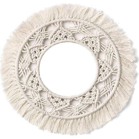 Miroir Murale - Cadre En Coton Tissé Main Forme De Soleil - Décoration Bohème Pour Salon Couloir Porte - Diamètre 25 Cm - 1 Pièce (1/5)