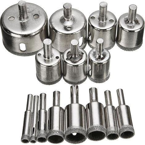 Ensemble de 15 forets diamantés pour carrelage, marbre, verre et céramique, compatibles avec les outils électriques. (1/5)