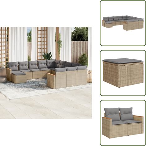The Living Store Salon de jardin et coussins 12 pcs mélange beige résine tressée - Ensemble Salon De Jardin - Mobilier De Jardin - Salon Extérieur - Canapé Jardin - Chaise Lounge
