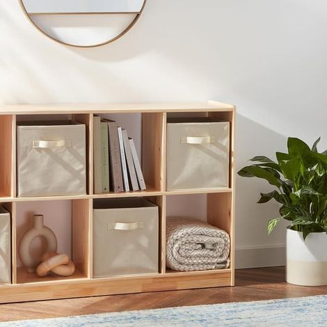 Set avec 6 hopfällbara förvaringskuber i tyg med handtag, 26,6 x 26,6 x 27,9 cm, enfärgad beige