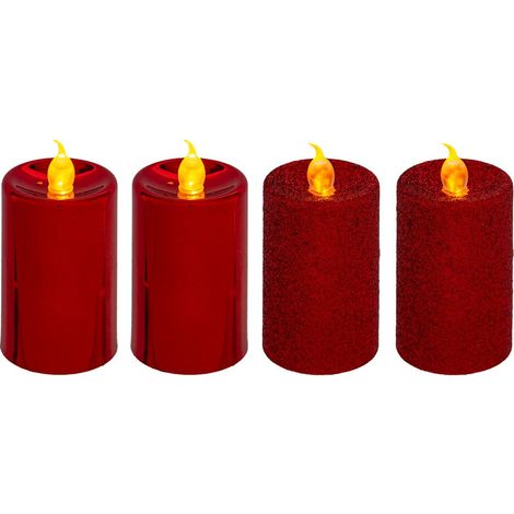 Lot de 4 Bougies lumineuses Rouge pailleté et Rouge métallisé H 7.5 cm - Feeric Christmas (1/2)