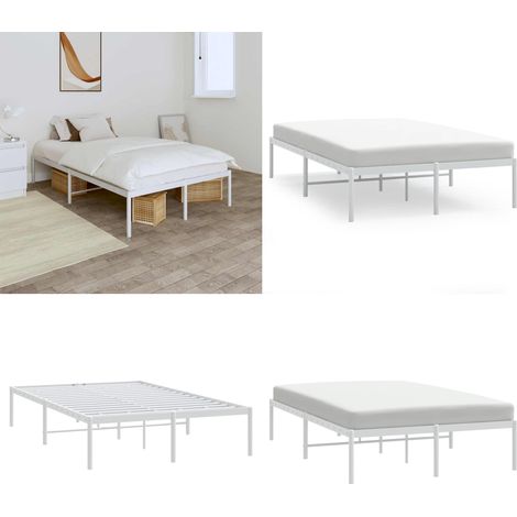 Bettgestell Metall Weiß 120x190 cm - Metallbettfundament - Weißes Bettgestell - Doppelbett - Boxspringrahmen - Schlafraumgestaltung - Home & Living