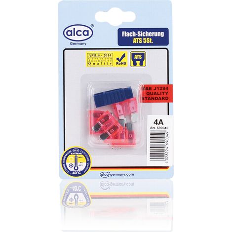 alca® Flach-Sicherungen 4A  5St. Blister rosane Auto Flachsicherungen Schmelzsicherung für Caravan Traktor Bus Motorrad Kfz Pkw Lkw etc.