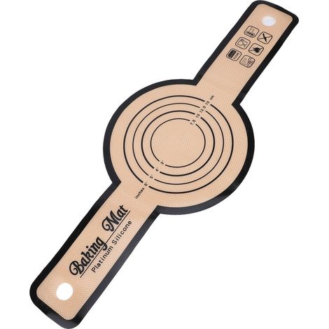 Tappetino da forno in silicone antiaderente, facile da pulire, rotondo, riutilizzabile, con manico lungo, spessore 0,7 mm, nero. (1/5)