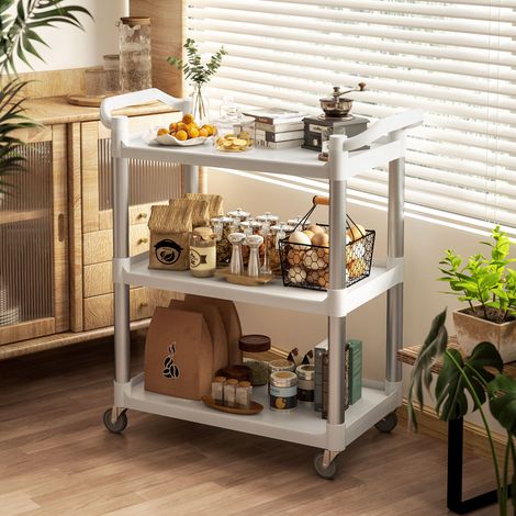 Chariot Cuisine Niveaux Rangement Charge Salle Manger Mobilier Intérieur Aluminium Blanc 105 kg 88x44x93cm (1/4)