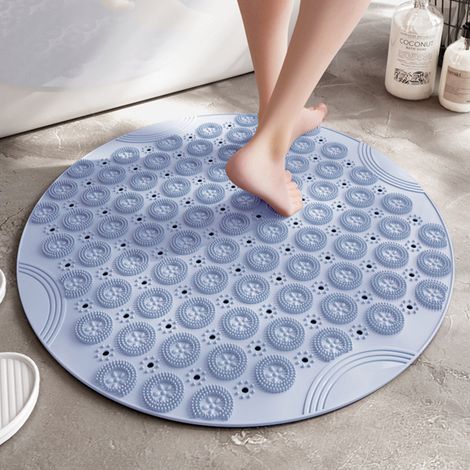 (55 cm, bleu)Tapis de douche rond en PVC antidérapant avec ventouses et trous de drainage, lavable en machine pour salle de bain, baignoire, piscine (1/5)