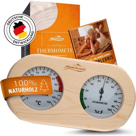 1 Thermomètre Hygromètre Bois Verre Trempé Précis Calibrage Automatique Sauna (1/5)