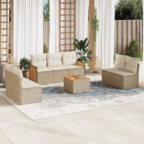 Juego de sofás de jardín con cojines beige 8 pzas ratán PE vidaXL (1/3)