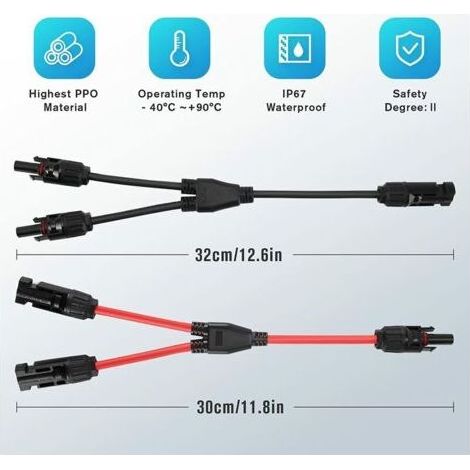 INHHUB Solaire Panneau Câble Connecteur Professionnel (1 à 2 branches) Y Connecteurs Câble Solairede Panneau Solaire MMF + FFM Adaptateur Solaire 1 Paire-INHHUB (1/4)