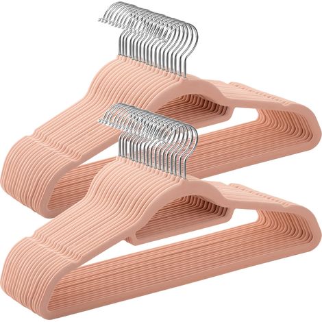 SONGMICS Grucce Appendiabiti in Velluto, 50 Pezzi, Salvaspazio e Antiscivolo, Gancio Girevole a 360°, Spesso 0,6 cm, Largo 43,5 cm, Cappotti Pantaloni, Rosa Chiaro e Argento CRF50PK (1/5)