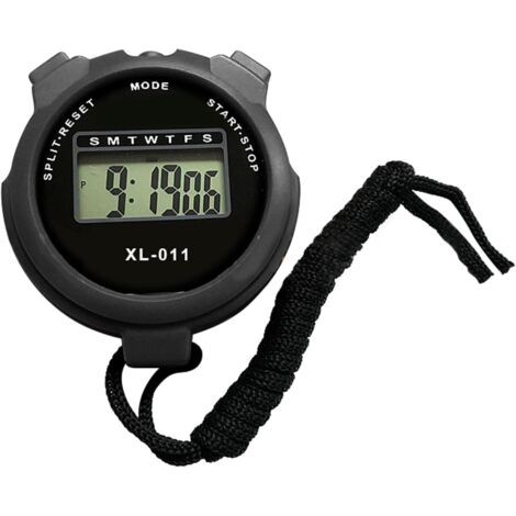 Chronomètre de sport numérique, chronomètre électronique étanche, chronomètre de sport multifonction, alarme LCD pour la natation, la course à pied et l'entraînement (noir) (1/5)