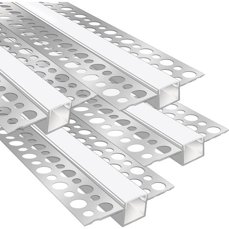 Profilé LED Encastrable en Aluminium pour Ruban LED 12 mm, 1 m (3,3 ft) lot de 4 avec Diffuseur Blanc Laiteux, Profilé LED Aluminium Sans Cadre Encastré pour Cloison Sèche, Plafond et Mur (1/5)