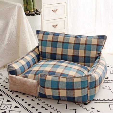 TRADE SHOP - Letto Per Cani Traspirante Cotone Lavabile Divano Taglia Xl 76x71cm Griglia Blu - (1/3)