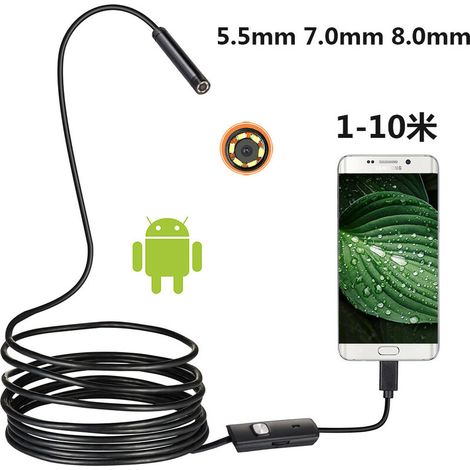 Endoscope USB Caméra Endoscopique Sonde Étanche IP67 de 5,5mm Caméras d'inspection Câble Semi-Rigide de 2m avec LED, Type-C Téléphones (câble flexible de 5,5 mm et 2 m) (1/4)