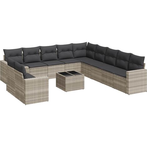Maison Exclusive - Set Divano Giardino 12 pz con Cuscini Grigio Chiaro Polyrattan (1/3)