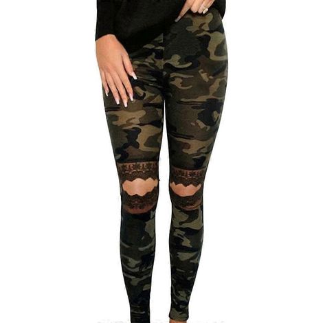 Leggings mit Camouflage-Print für Damen, elastisch, im Used-Look, eng anliegend (1/5)