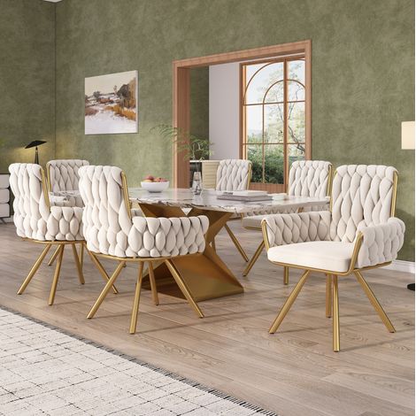 Esszimmerstuhl 6er Set drehbar mit Armlehnen Samt Beige OKMYHOME (1/5)
