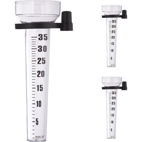 Lot de 3 pluviomètres, avec Fixation, Accessoire pour Jardin, barème 35 mm/m², Plastique, Transparent - Noir (1/5)