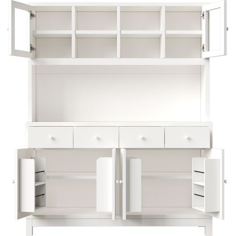 Credenza alta bianca 140x38,5x180 cm con LED RGB App, ante in vetro e 4 cassetti (1/5)
