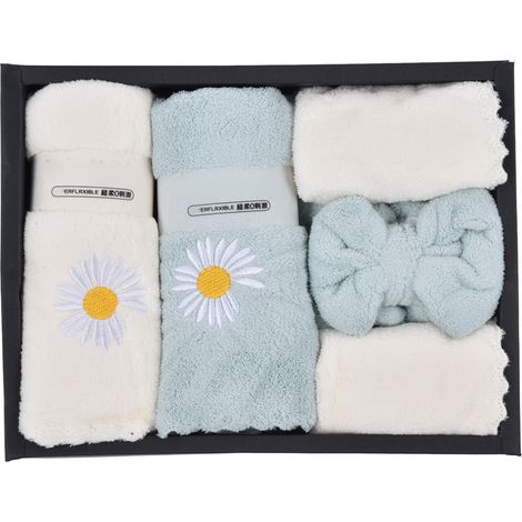 Juego de toallas de baño con estampado de margaritas en terciopelo azul coral y blanco: 4 toallas de baño suaves y absorbentes. (1/5)