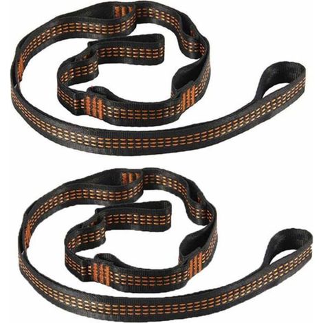 Set of 2 heavy-duty hammock straps with extension loops and a belt for camping trees.