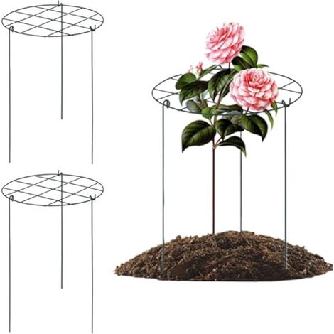 Lot de 3 cages et supports de pivoine - Support de pivoine - 30,5 x 40,6 cm - Supports de plantes avec 3 pieds - Cages à tomates et fleurs - Anneaux de support pour roses, tomates, orchidées (1/4)