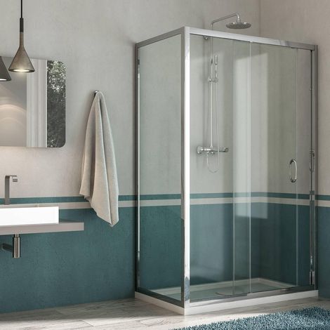 Box Doccia Angolare 80x120 cm 1 Anta Scorrevole in Cristallo Trasparente 6mm H185 Fosterberg Kolding Duo (1/5)