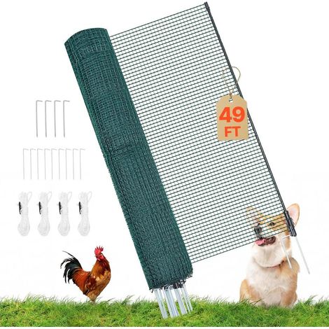 Pour chien et poules filet de clôture temporaire 15x0,9 m pour jardin et cour extérieure avec piquets double pointe (1/5)