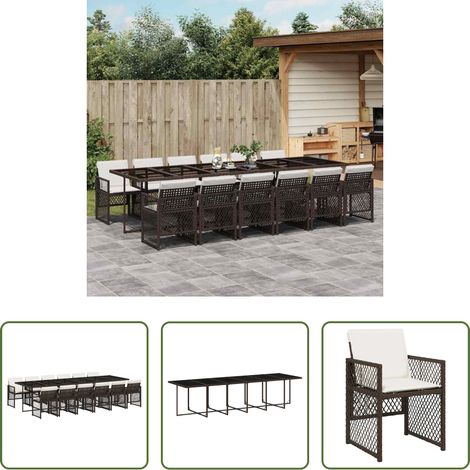 Essgruppe - 13-tlg. Garten-Essgruppe mit Kissen Braun Poly Rattan (1/5)