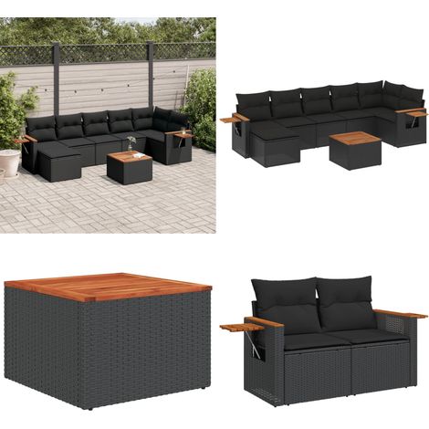 Salon de jardin 8 pcs avec coussins noir résine tressée - Ensemble Salon De Jardin - Meuble Extérieur - Jardin Design - Mobilier De Jardin - Chaise Longue - Home & Living (1/5)