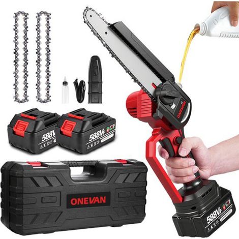 Tronçonneuse sans fil - Tronçonneuse sans balais de 20 cm - avec 2 batteries - Tronçonneuse électrique portative - pour taille-haies, sécateur, sciage du bois (1/5)