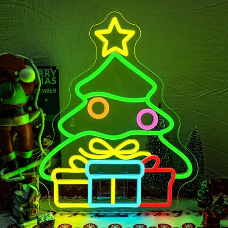 Arbre de Noël Cadeaux Lettre Lumineuse, Neon Mural avec Interrupteur Dimmable, Néon Led pour Fête de Noël, Chambre, Fête du Nouvel An, Commerce (1/5)