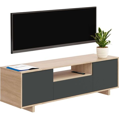 Habitdesign Modèle Zaira Meuble TV, finition chêne canadien et gris anthracite, dimensions : 150 x 46 x 41 cm (l x H x P). (1/5)