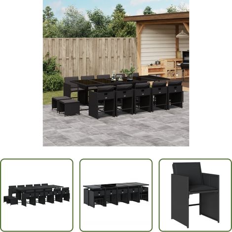 vidaXL Gartensessel - 15-tlg. Garten-Essgruppe mit Kissen Schwarz Poly Rattan (1/5)