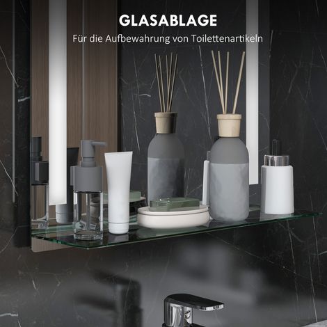 Badezimmerspiegel mit LED-Hintergrundbeleuchtung, elegant und hochwertig, Glas, Aluminium, Kunststoff, 50 x 12 x 70 cm. (1/5)