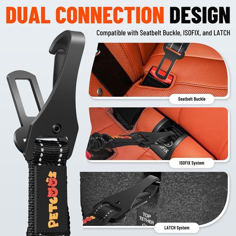 Ceinture de sécurité réglable pour chien, laisse élastique absorbant les chocs, sangle de voiture résistante avec boucle multifonction, compatible avec ceinture de sécurité, ISOFIX et LATCH, haute vis