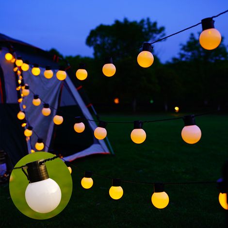 Guirlande solaire LED G50, 5M/20 lampes, étanche IP65, lumière chaude, pour camping et décoration extérieure,Blanc (1/5)