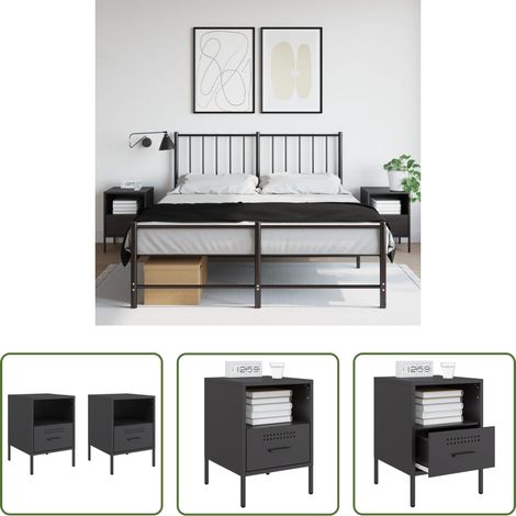 Nachtschrank - Nachttische 2 Stk. Schwarz 36x39x50,5 cm Stahl (1/5)