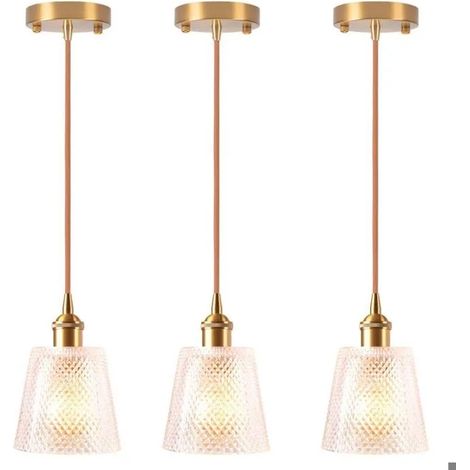 3x Moderne Suspension Luminaire Industriel,Lampe de Plafond Vintage Abat-jour en Verre Design Cage E27 Lampe pour Salon Cafes (1/4)