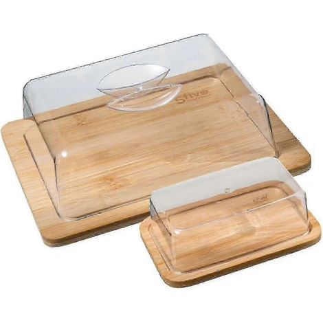 2 pots à fromage avec plateaux en bambou