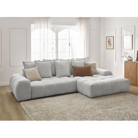 BOBOCHIC - Canapé d'angle convertible coffre EVEREST tissu chiné Angle droit Gris clair (1/5)