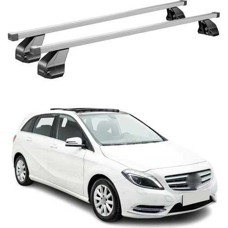 OMAC Dachträger Querträger Stahl für Mercedes B Klasse W246 2012-2018 – Abschließbar – City-Crash-getestet – DIN 75302:2019 – ISO/PAS 11154:2006 – Max. 75 kg Silber (1/5)
