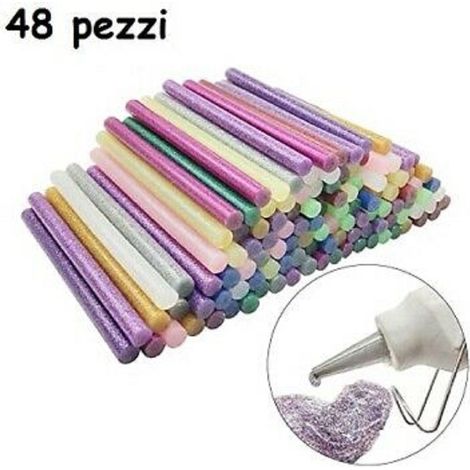 TRADE SHOP - 48 Stick Colla A Caldo Glitter Ricarica Per Pistola Lunga 18 Cm Diametro 11 Mm -