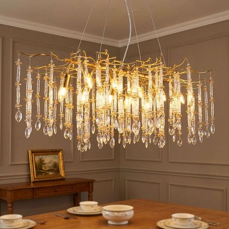 Pendelleuchte Hängeleuchte Kronleuchter 10-Flammig Gold Metall Kristall H 120 cm (1/5)